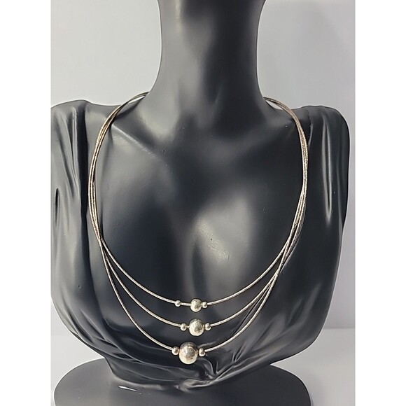 Vintage Sterling Silver 925 Necklace Beaded Rope Multi Strand Jewelry Fine Metal - Picture 2 of 15